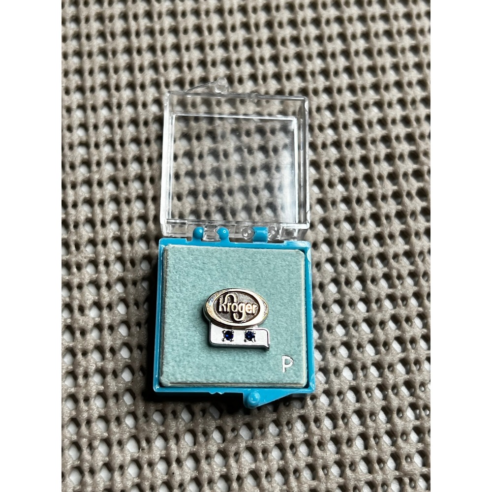 Vintage Kroger Employee‎ Service Award Pin 1/10 10K Gold Filled Blue Stones Case